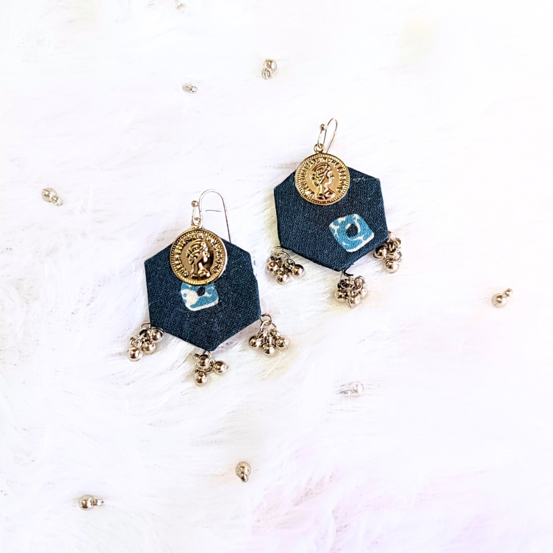 greay fabric earrings