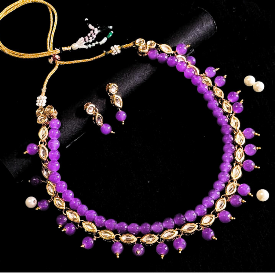 Purple bead with kundan necklace