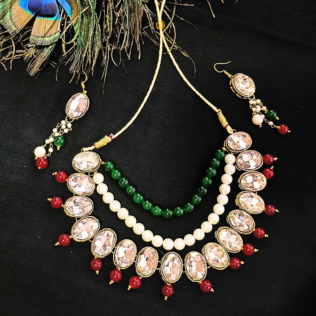 BEAD WITH KUNDAN NECKLACE