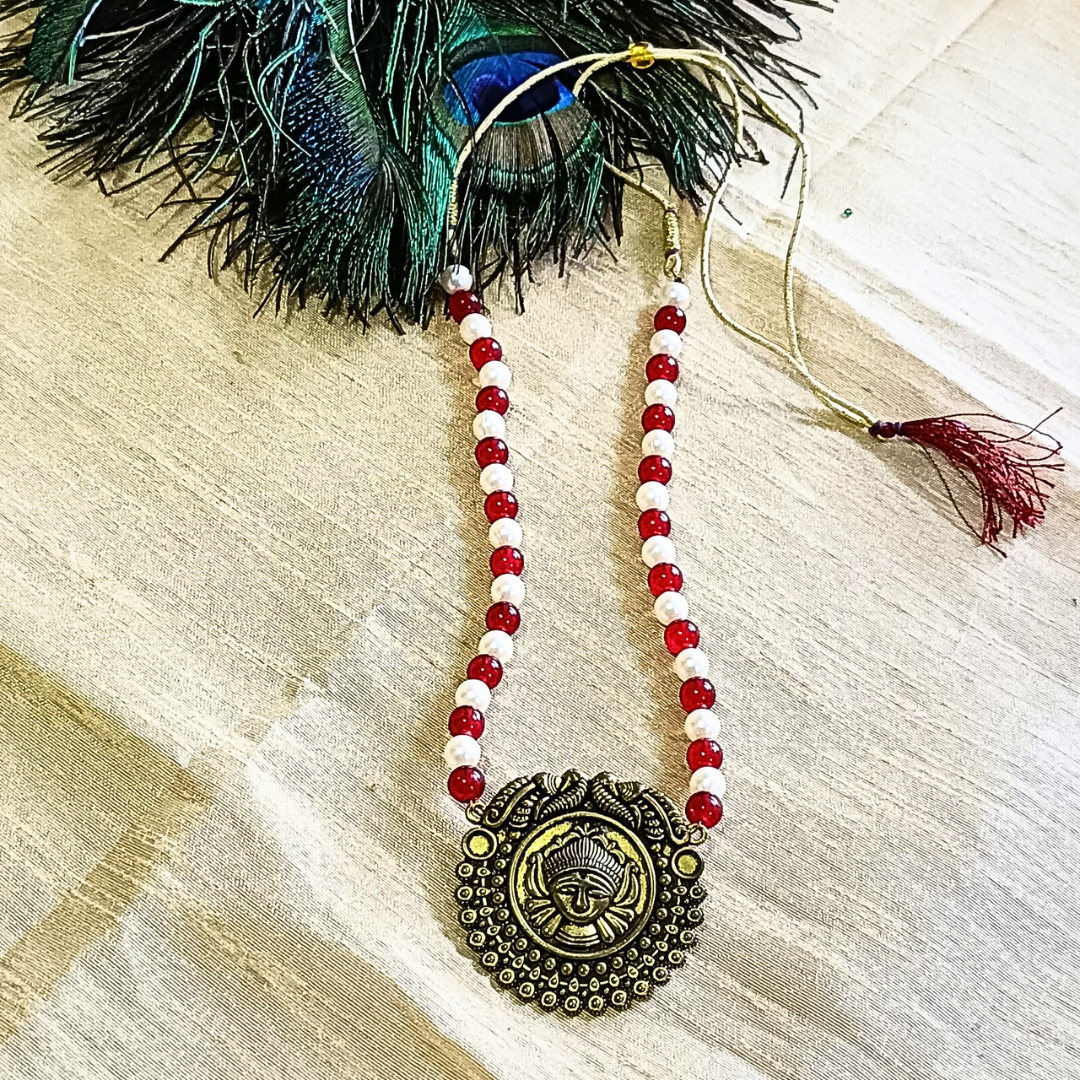 green & yellow beaded antique necklace