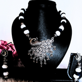 Blue & white cotton bead oxidize necklace