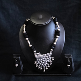 cotton beaded oxidised peacock pendent set