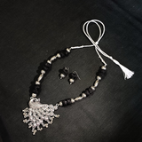 cotton beaded oxidised peacock pendent set