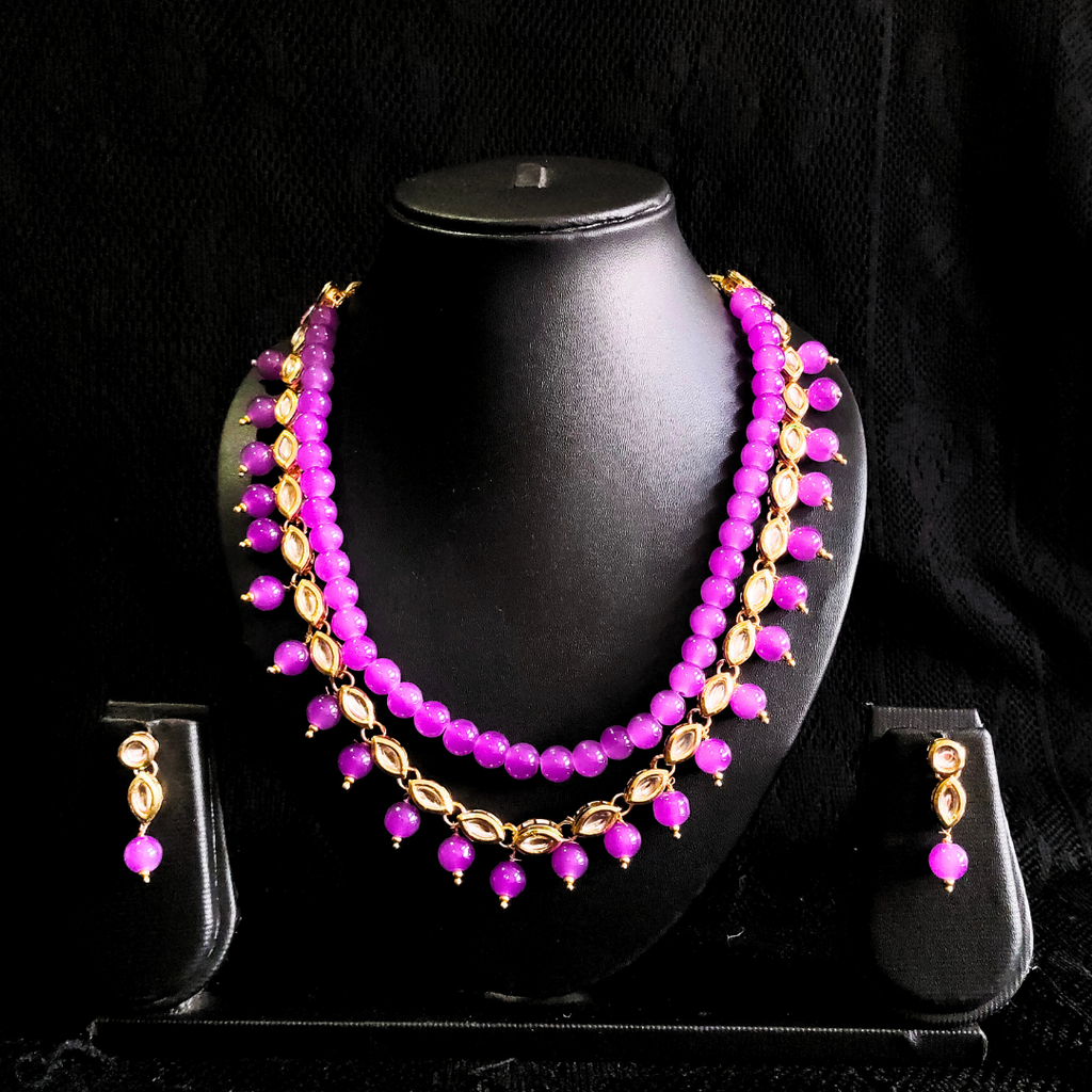 Purple bead with kundan necklace