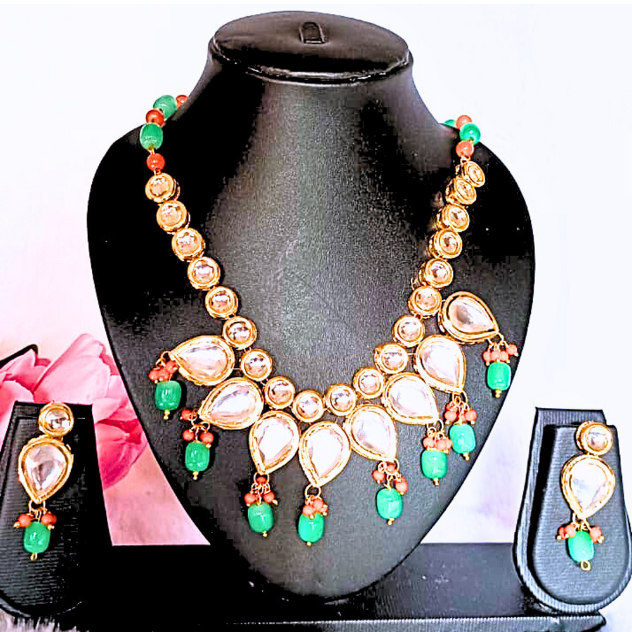 pastel green beaded kundan necklace